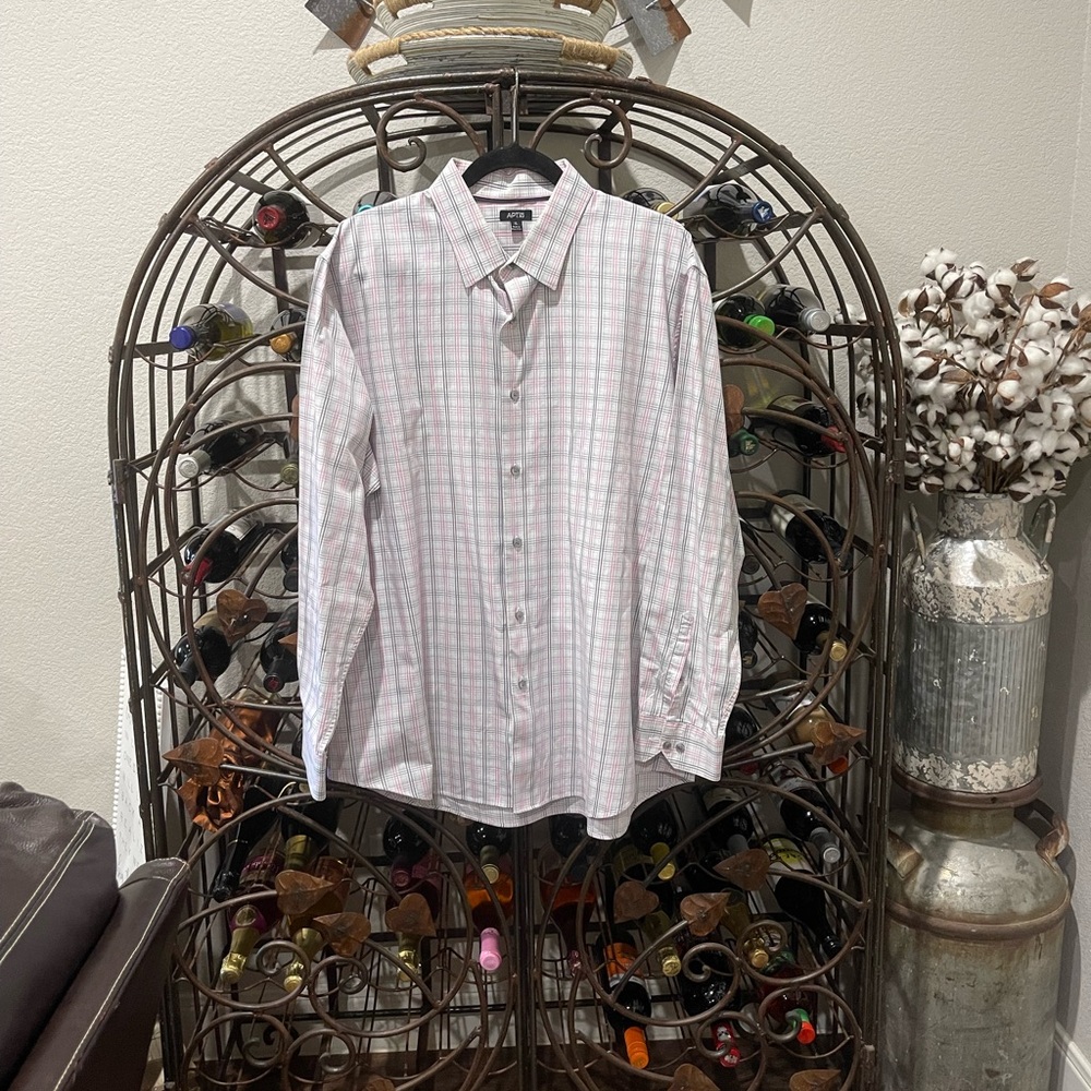 Apt. 9 Pink/Grey/White Plaid Men's Dress Shirt